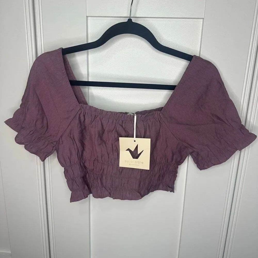 Paper Crane Purple Crop Top Short Sleeve XS (w1)